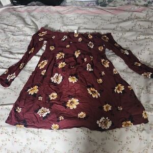 Burgundy Floral Off the Shoulder Sundress